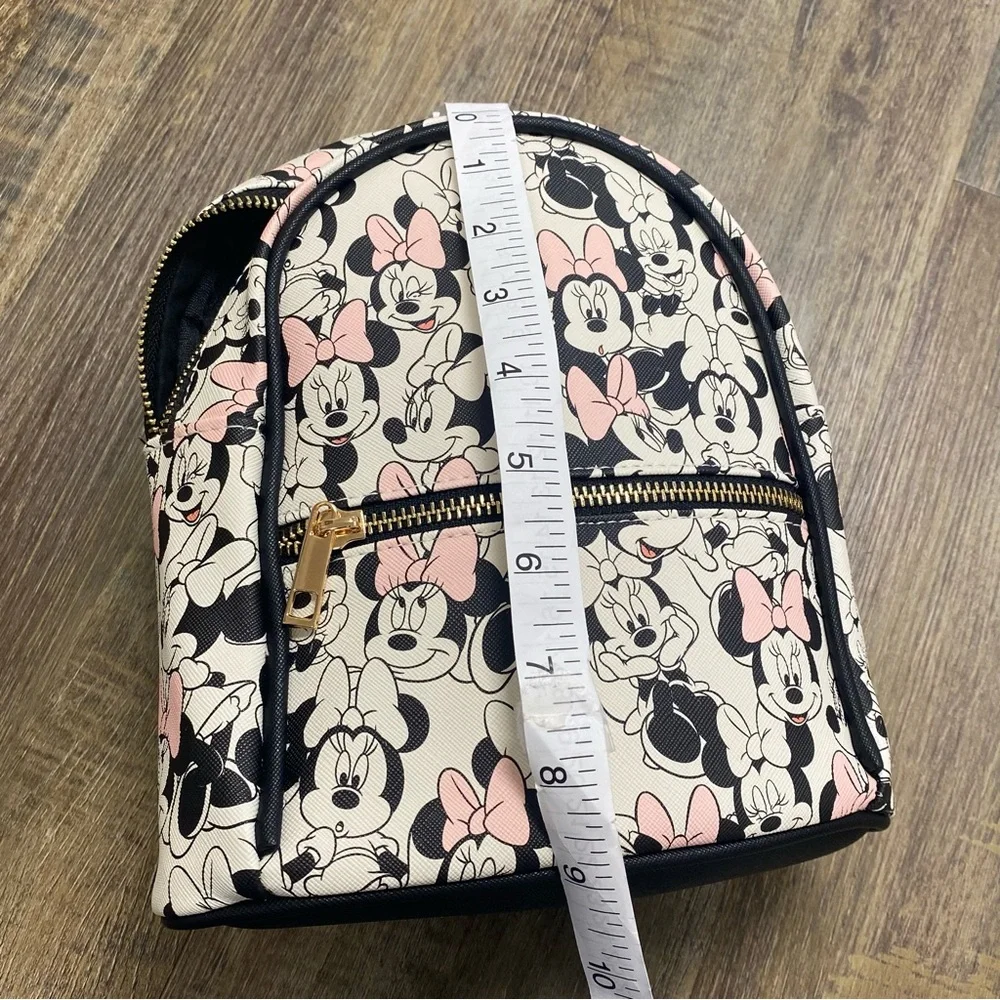 Disney Pink White and‎ Black Minnie Mouse Mini Backpack With Keychain NWOT